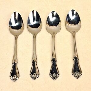 Oneida Arbor Rose True Rose Teaspoons 6" Stainless Flatware Set of 4 Mixed READ